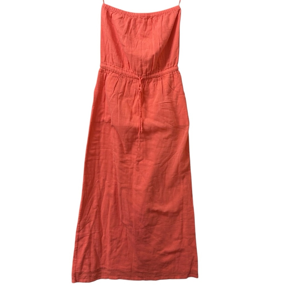 J Crew coral Orange Strapless maxi Cover up dress draws waist Gauze Cotton XS